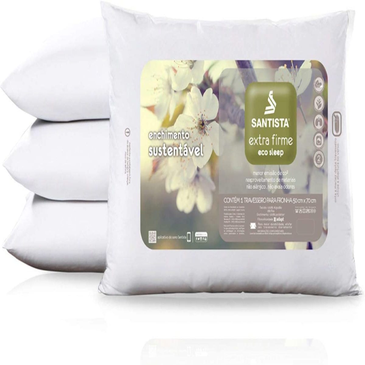 Travesseiro Eco Sleep Suporte Extra Firme Percal 180 Fios  Branco Santista