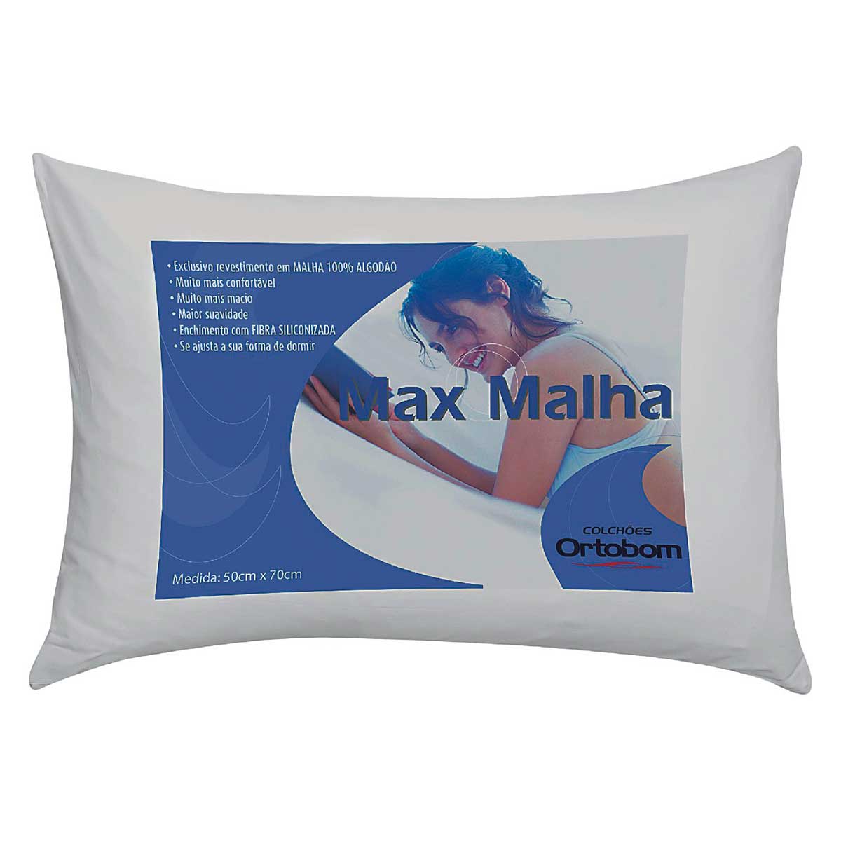 Travesseiro em Fibra Siliconizada Max Malha 70x50cm Ortobom Branco