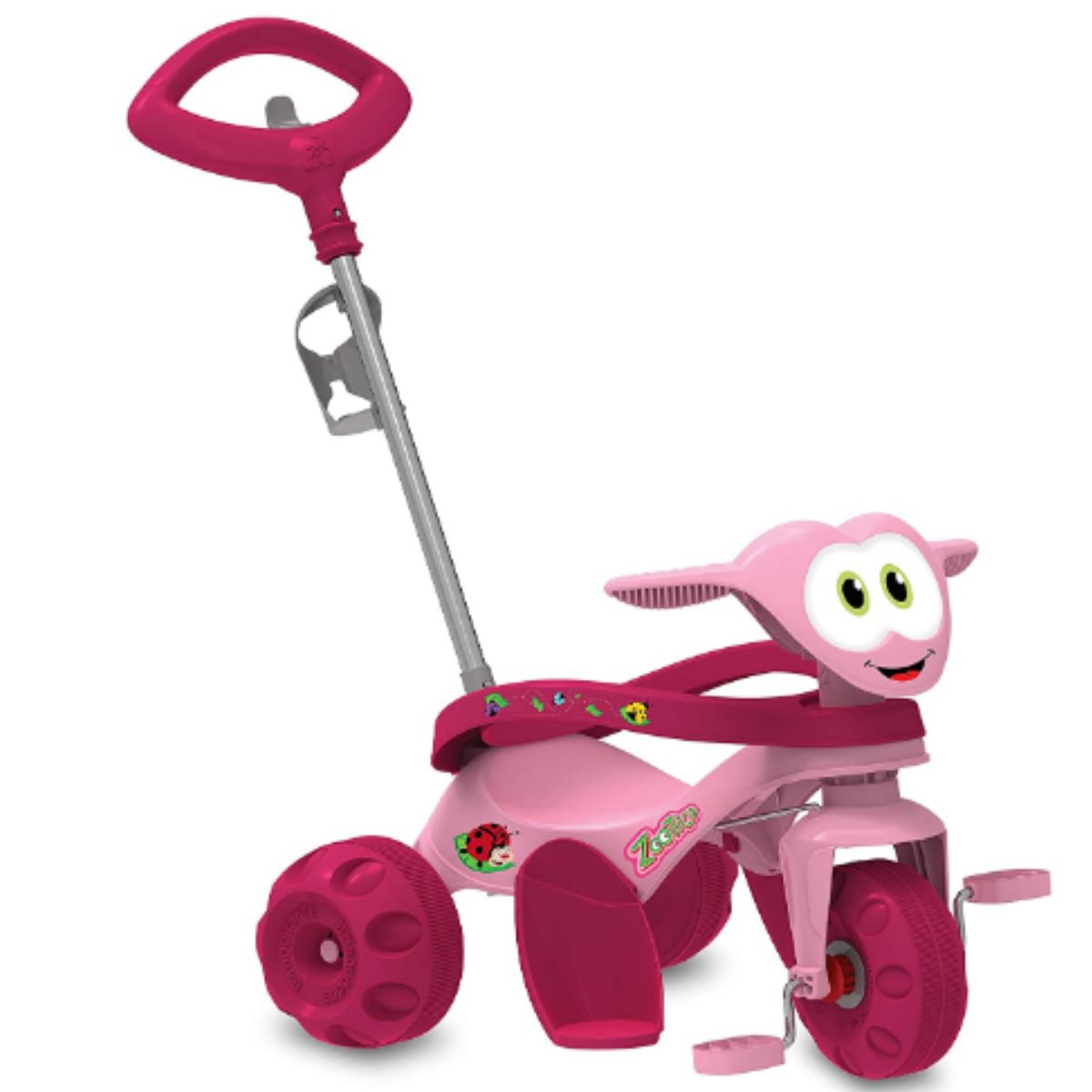 Triciclo Infantil com Empurrador Joaninha Bandeirante Rosa