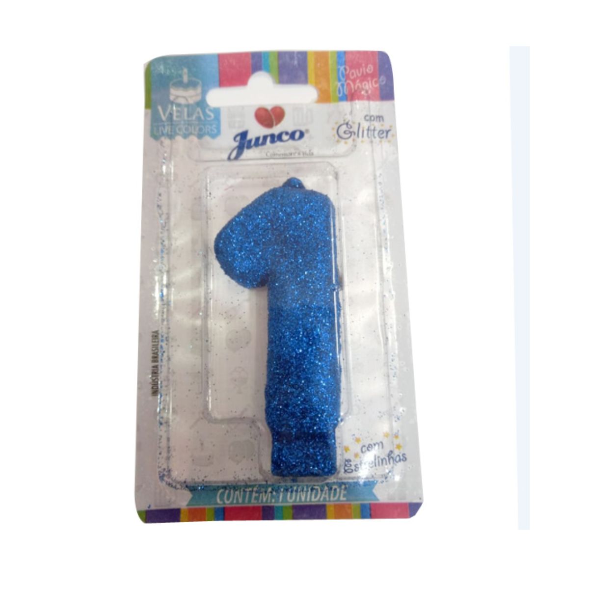 Vela de Aniversário Live Colors com Glitter Junco N.1 Azul Unidade