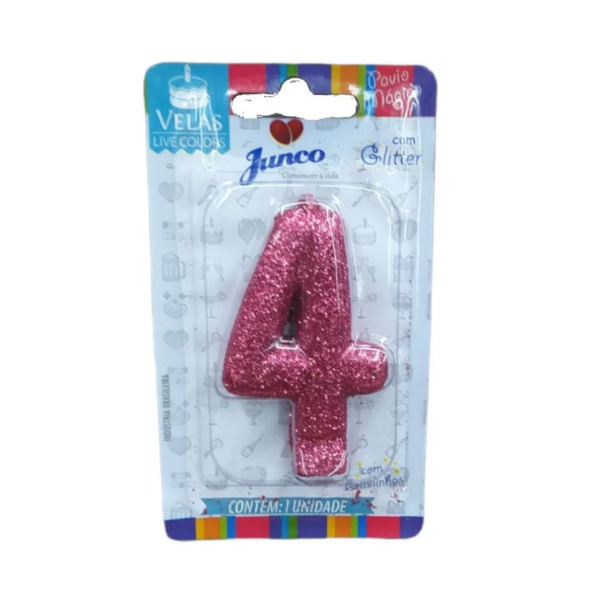 Vela de Aniversário Live Colors com Glitter Junco N.4 Pink Unidade