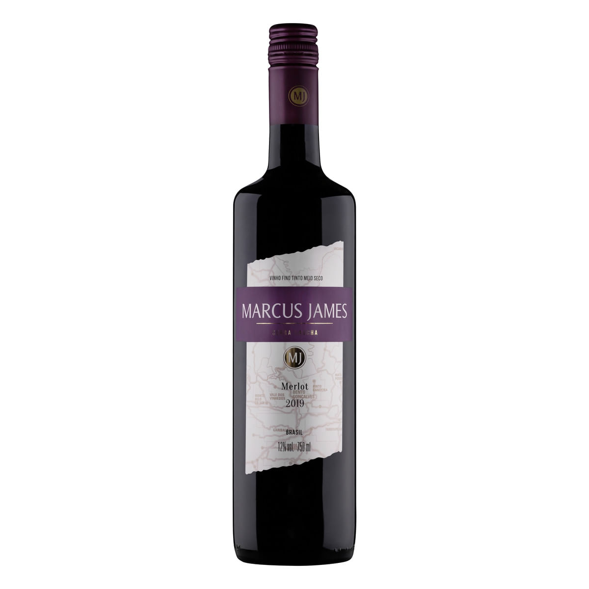 Vinho Brasileiro Tinto Meio Seco Marcus James Merlot Serra Gaúcha Garrafa 750 ml