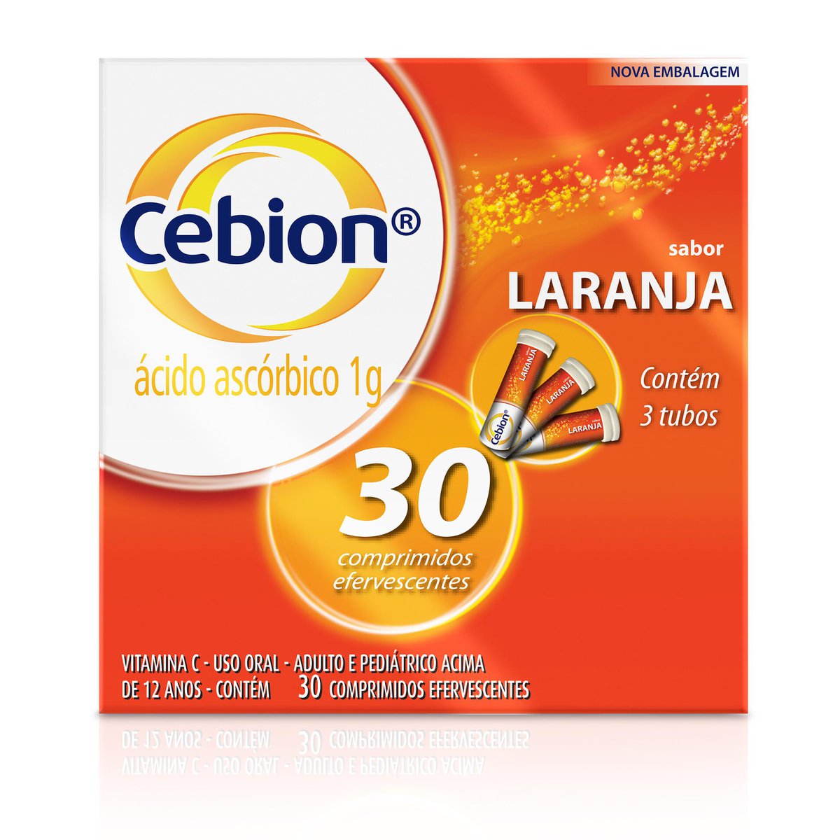 Vitamina C Efervecentes Cebion Sabor Laranja Kit com 3 Tubos 30 Comprimidos